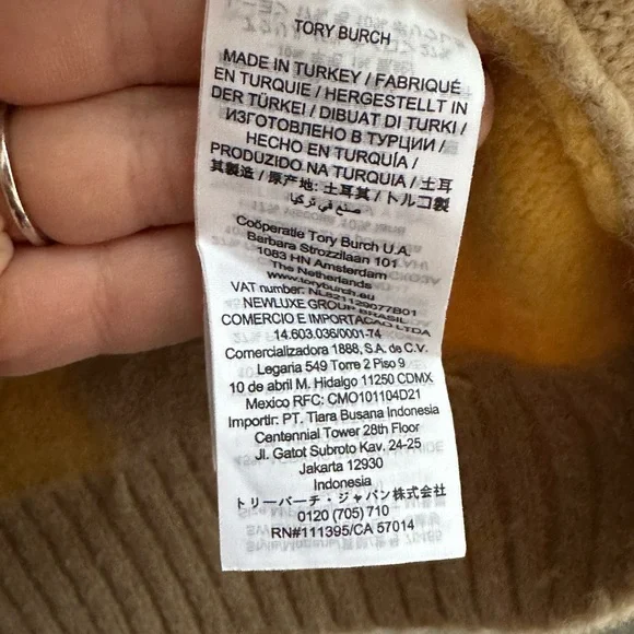 Tory Burch Intarsia Checkered Sweater Yellow Brown Preppy Fall Knit Size M - Picture 4 of 7